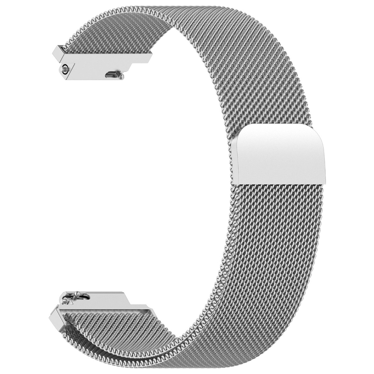 Ein silbernes Milanaise-Edelstahlarmband mit magnetischem Verschluss.