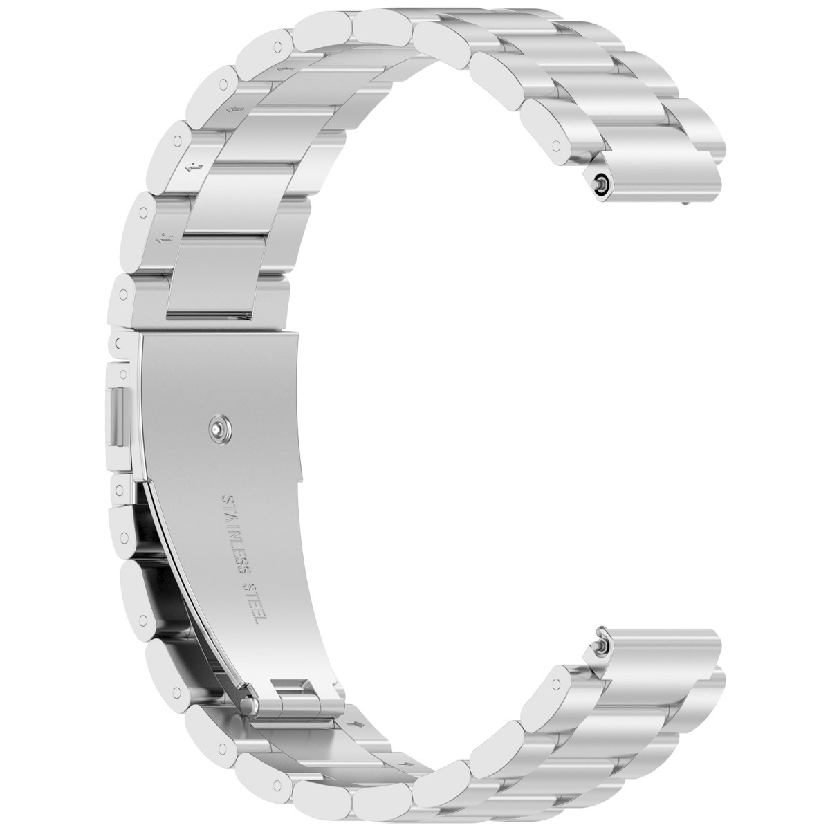Ein silbernes Gliederarmband aus Edelstahl mit einer Faltschließe.