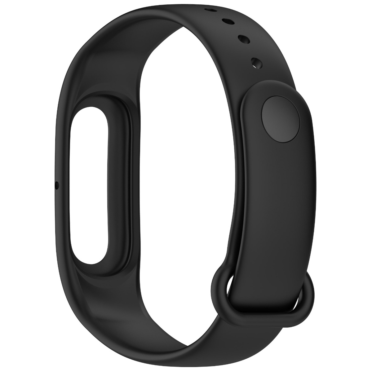 Schwarzes Silikon-Smartwatch-Armband mit verstellbarem Verschluss.