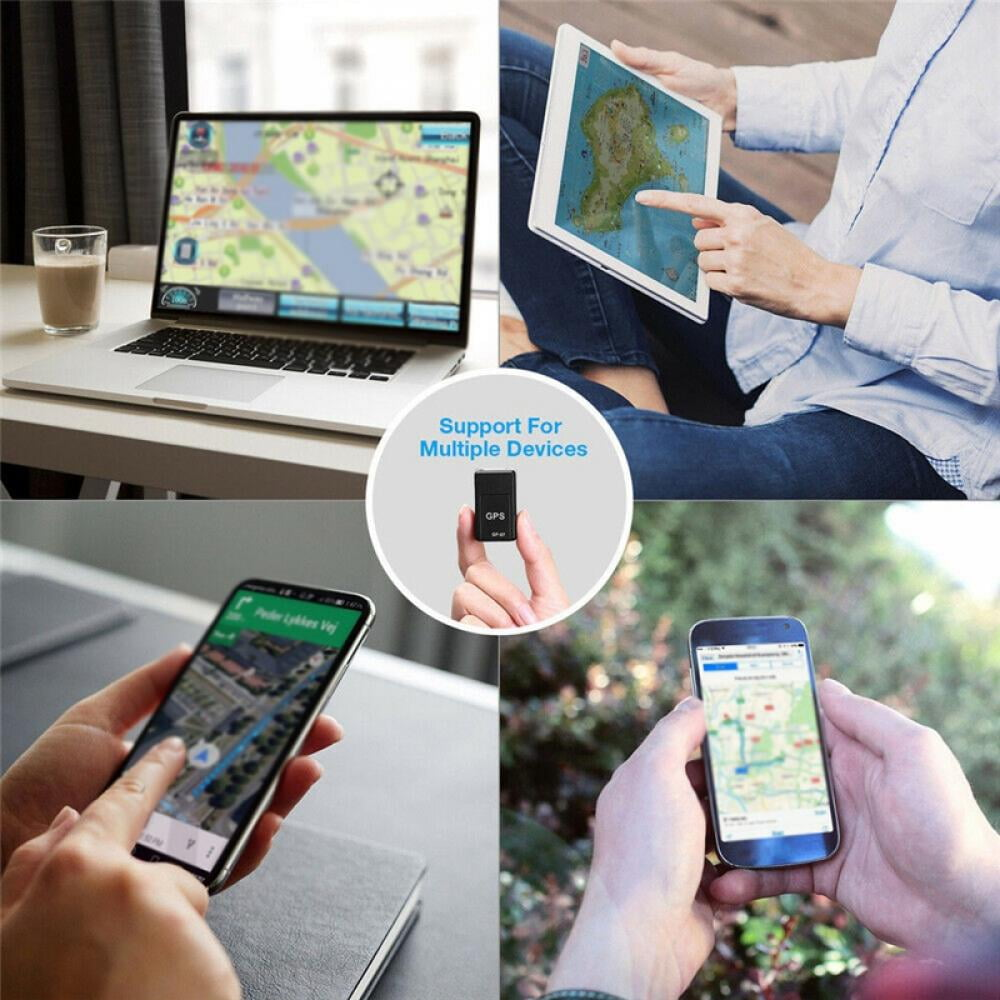 Ein kleines GPS-Gerät wird mit verschiedenen Geräten wie Laptops, Tablets und Smartphones verwendet.