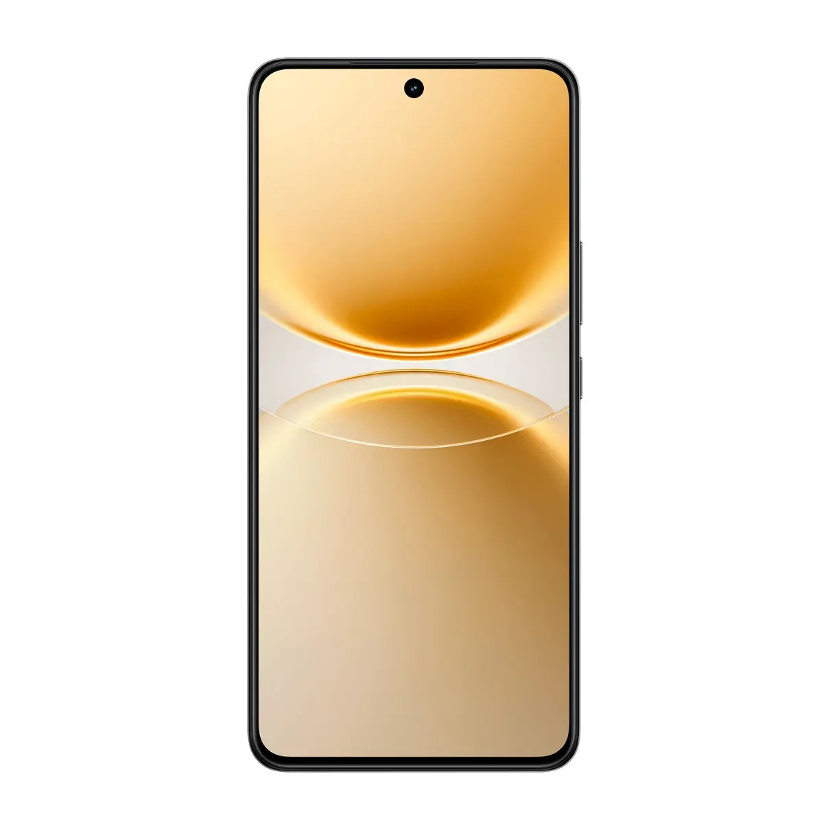 Un smartphone que muestra un fondo de pantalla brillante con degradado dorado.