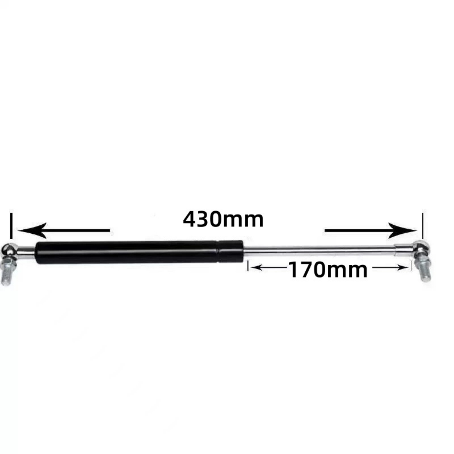 Technische Zeichnung einer Gasfeder mit Maßen 430mm und 170mm auf weißem Hintergrund.