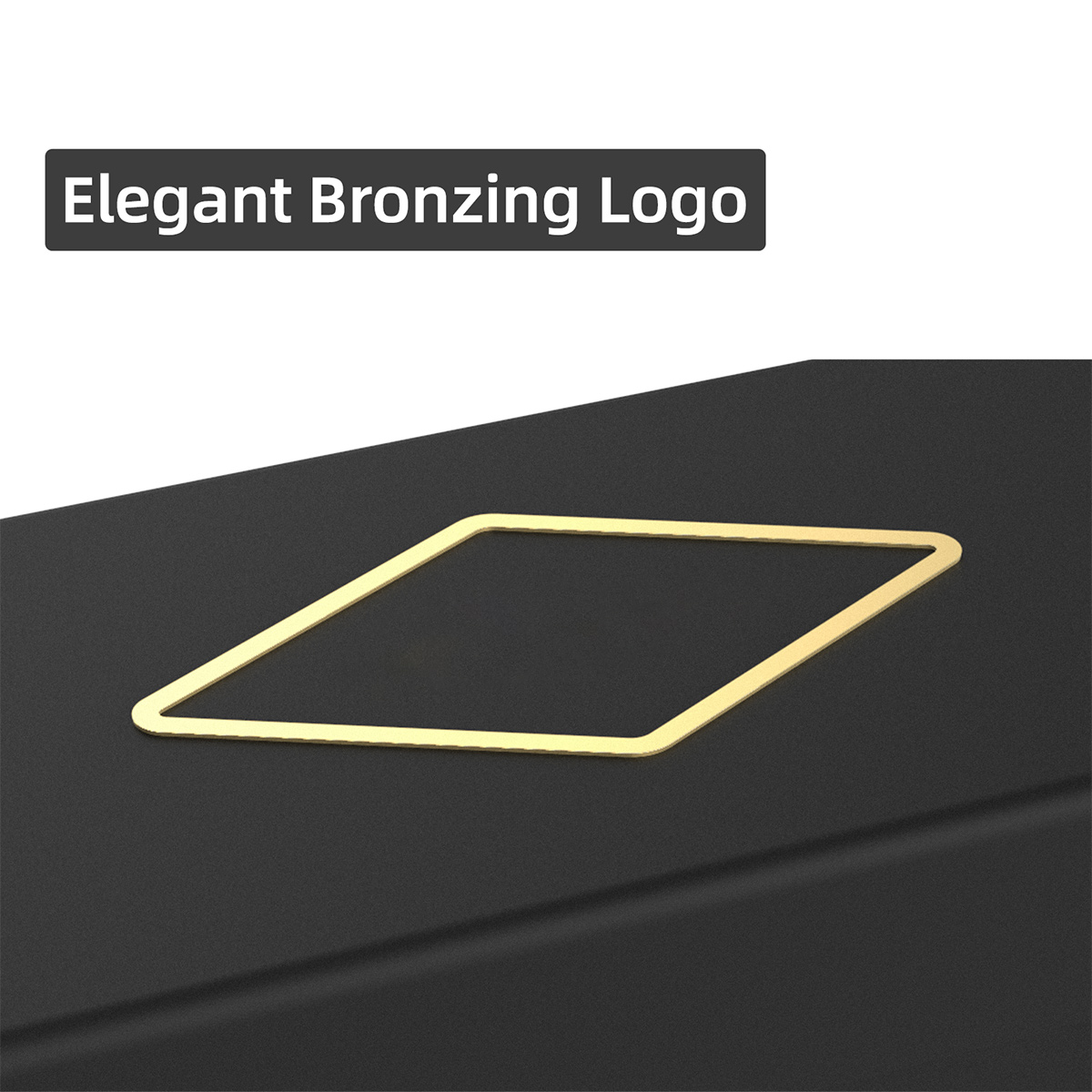 Ein elegantes goldenes rautenförmiges Logo auf einer glatten schwarzen Oberfläche.