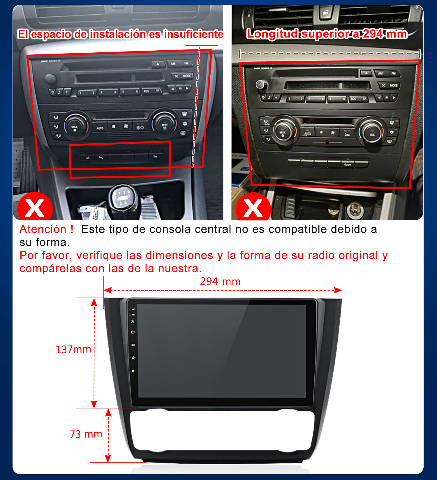 Diagrama que muestra problemas de compatibilidad de consola central con medidas.