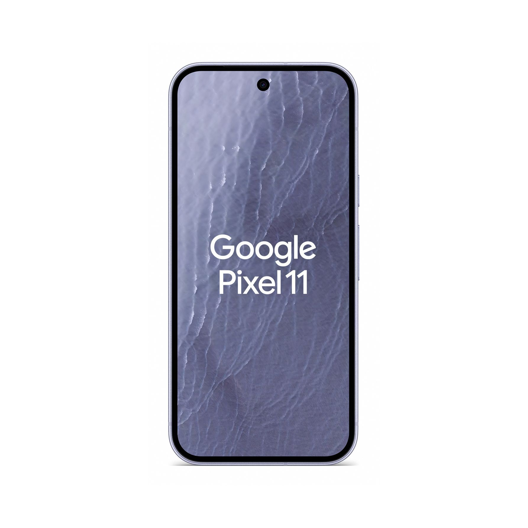 Smartfon Google Pixel 11 z pełnym ekranem i falistym tłem na białym tle.