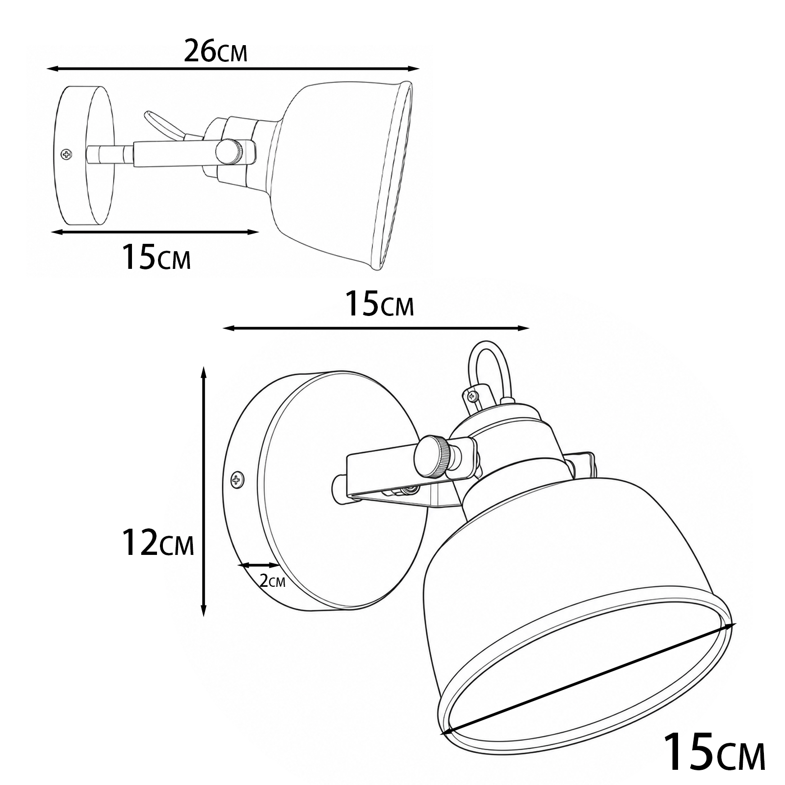 Dibujo técnico de un aplique de pared con dimensiones en centímetros.