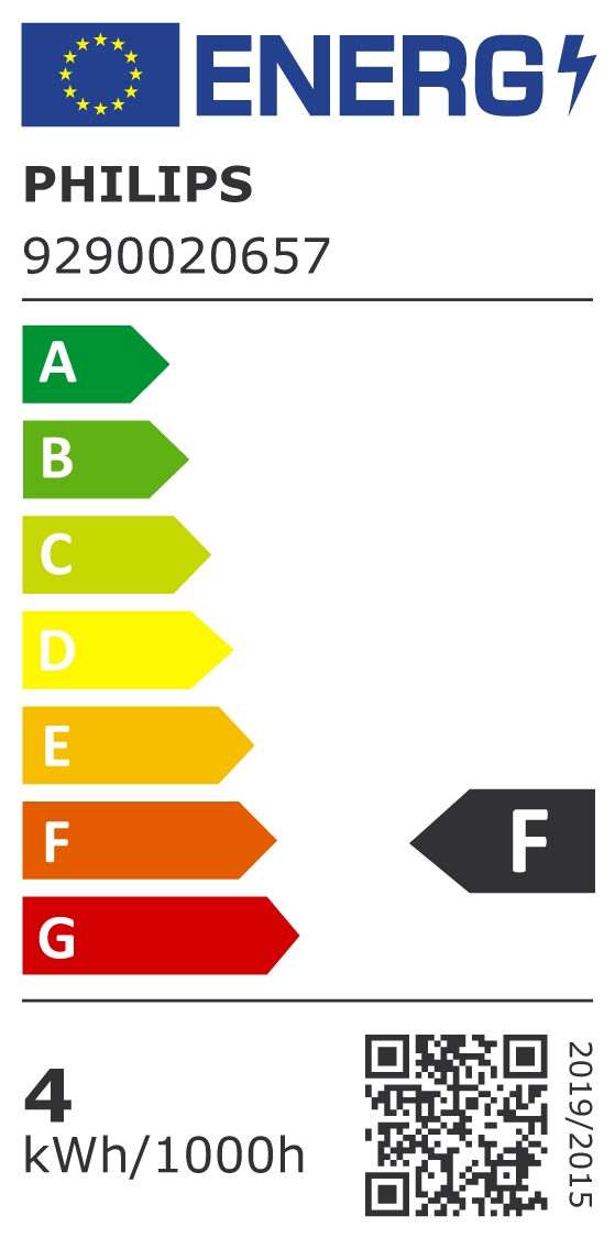 Philips Energieeffizienzlabel mit Skala von A bis G, die Klasse F ist dunkelgrau markiert.
