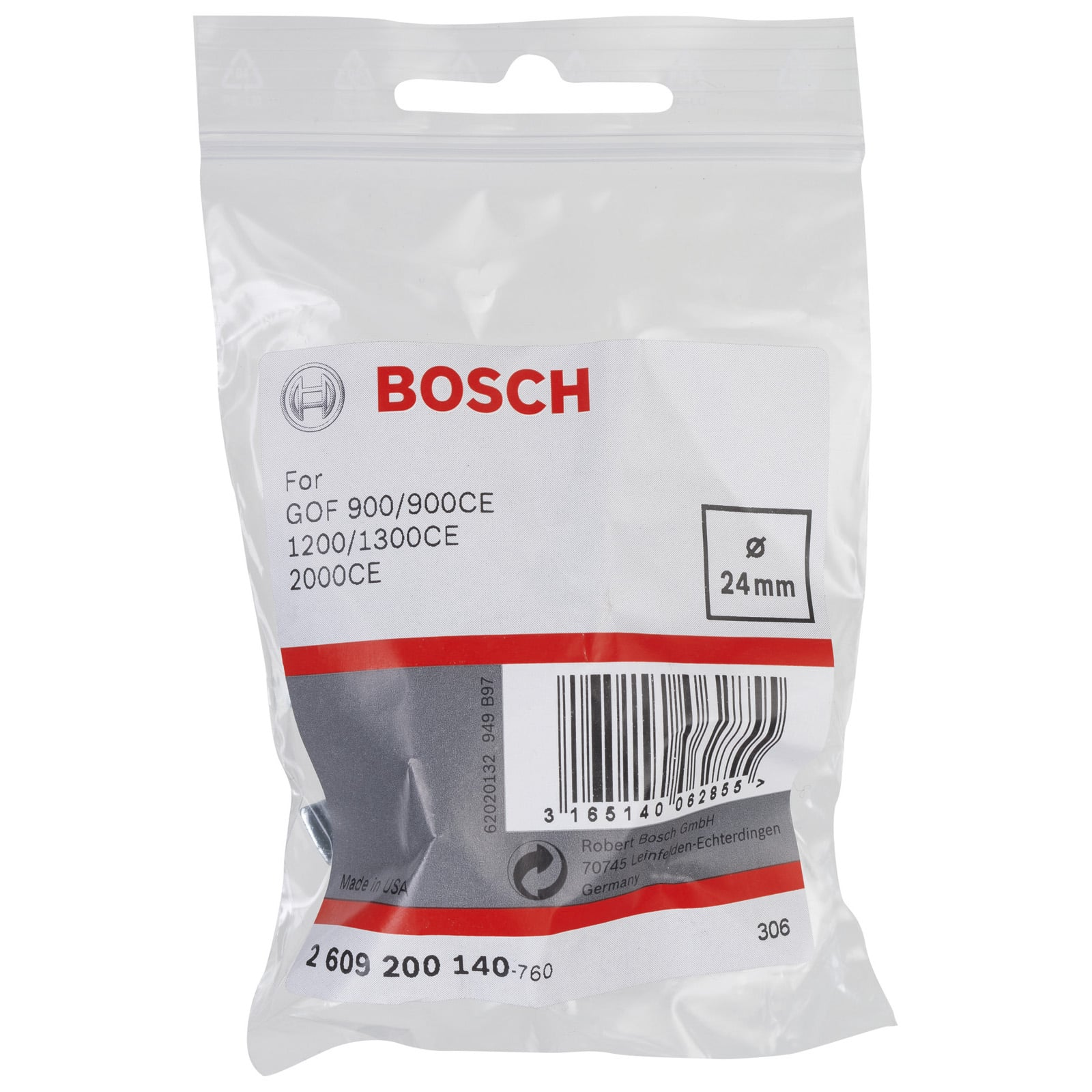 Eine Bosch-Kunststoffverpackung mit Etikett für Modellkompatibilität und 24 mm Durchmesser.