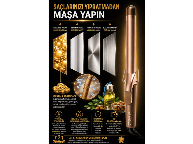 HAIRENS HRS-730 Seramik Uzun 32 mm Saç Maşası Çok renkli Fiyat