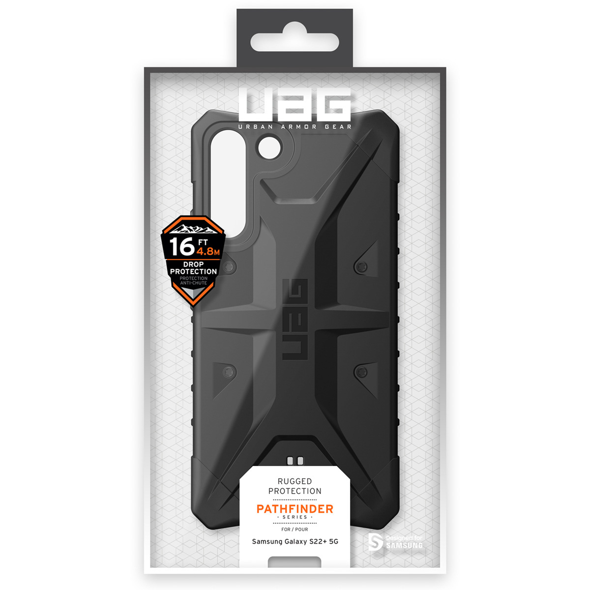 Schwarze UAG Pathfinder Schutzhülle für Samsung Galaxy S22+ 5G in Originalverpackung.
