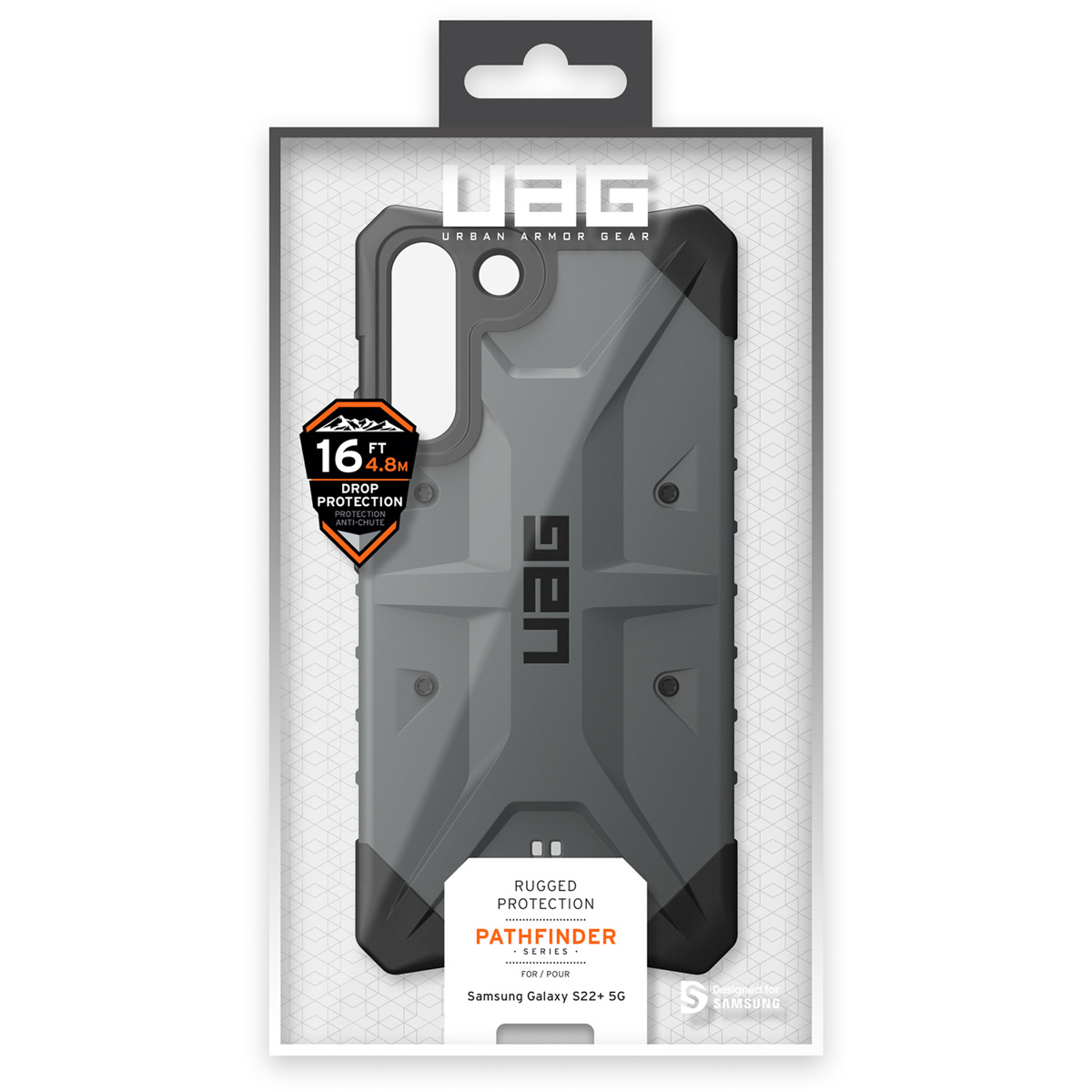Graue UAG Pathfinder Schutzhülle für Samsung Galaxy S22+ 5G in Originalverpackung.