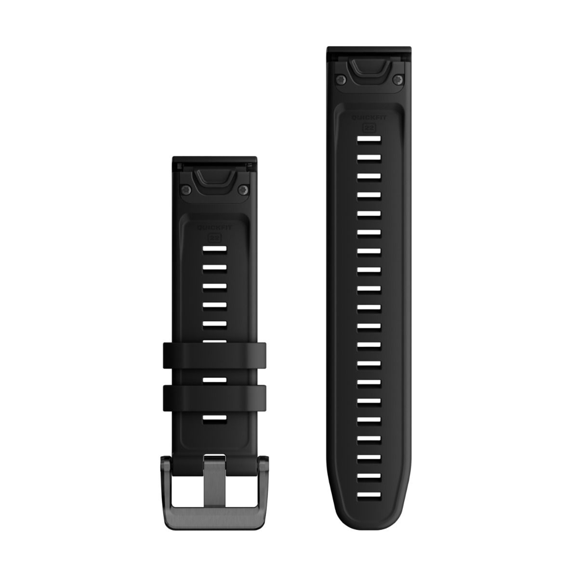 Due cinturini per orologio quickfit neri su sfondo bianco.