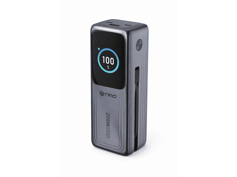 NPO WP001A-G 205W 2 USB-C Portlu Dahili USB-C Kablolu LED Ekranlı PD GaN3 27000 mAh Powerbank Gri