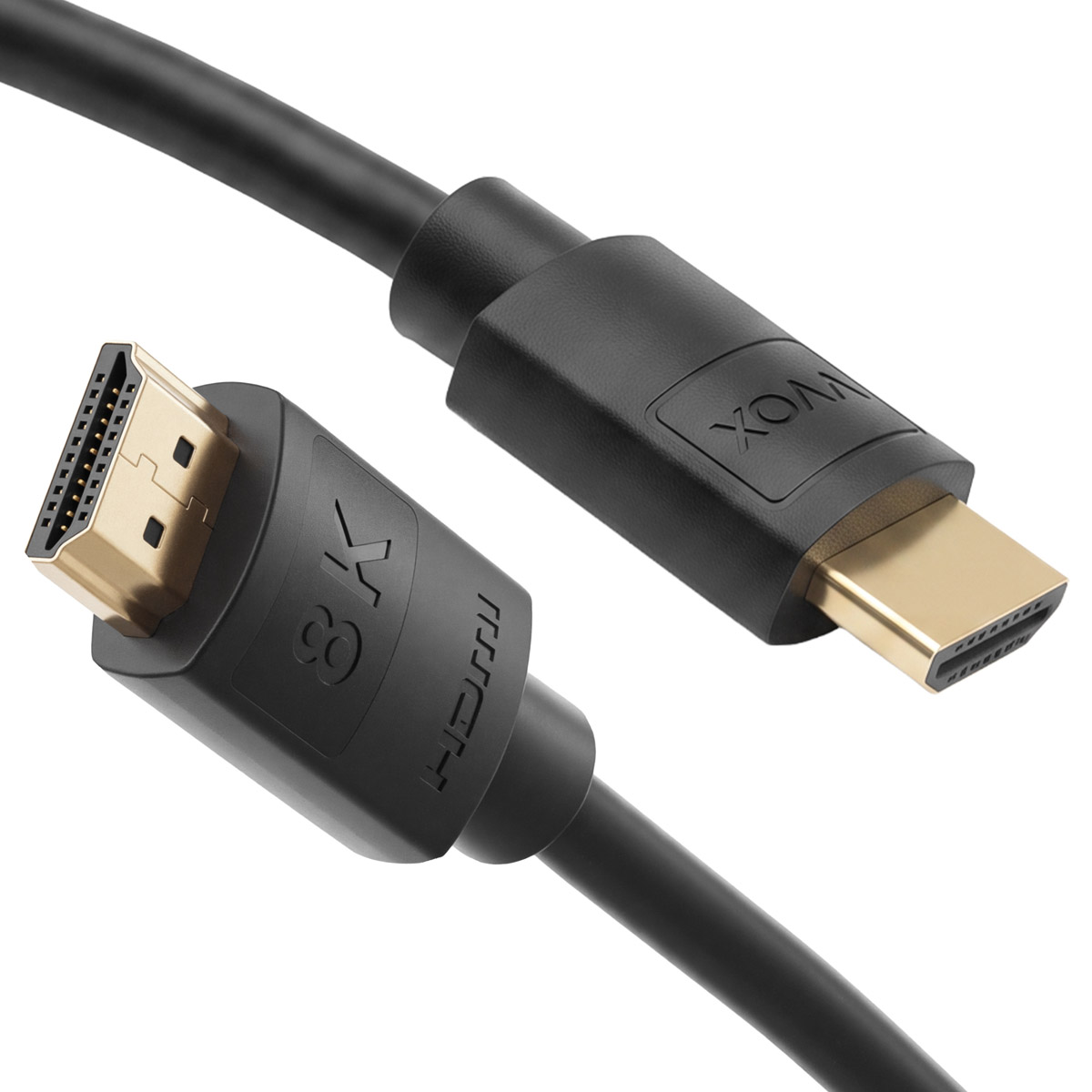 Zwei schwarze HDMI-Kabel mit goldenen Anschlüssen, eines mit der Aufschrift 8K.
