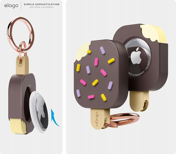 Silikonowe etui na Apple AirTag w kształcie lodów z kolorową posypką i kółkiem.