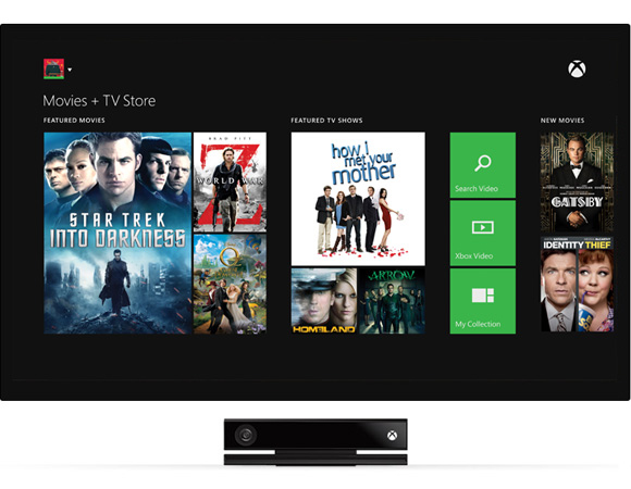 Xbox movies and TV store interface displaying featured films and shows.