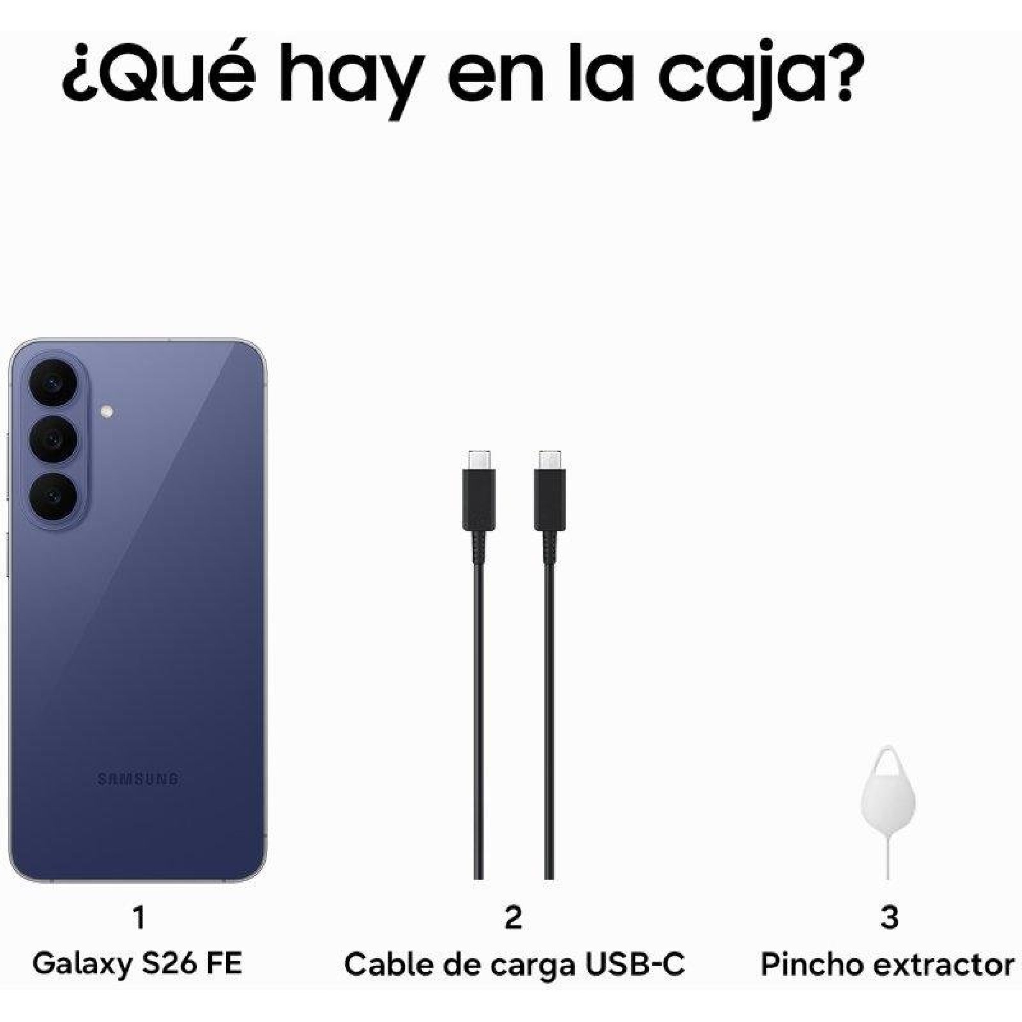 Grafik des Lieferumfangs: ein lila Smartphone, ein USB-C-Ladekabel und ein SIM-Karten-Auswerfer.
