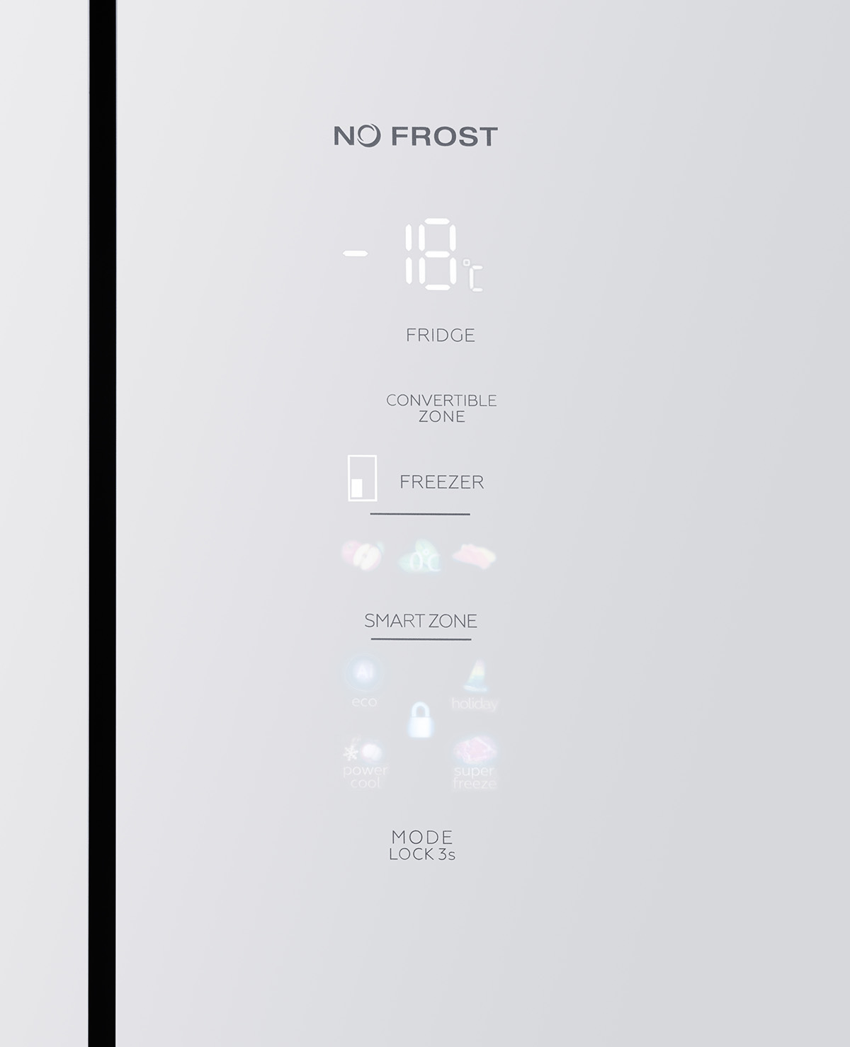 Cyfrowy wyświetlacz LED na lodówce z technologią No Frost i dotykowym sterowaniem.