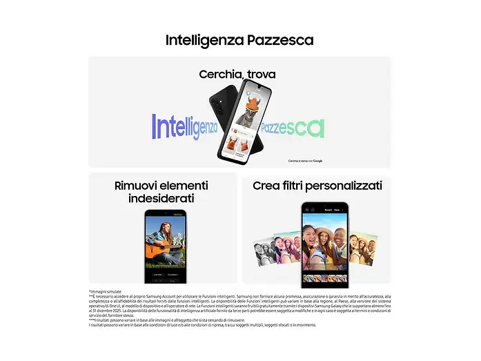 Immagine promozionale per le funzioni IA di Samsung con mockup di smartphone e testo.