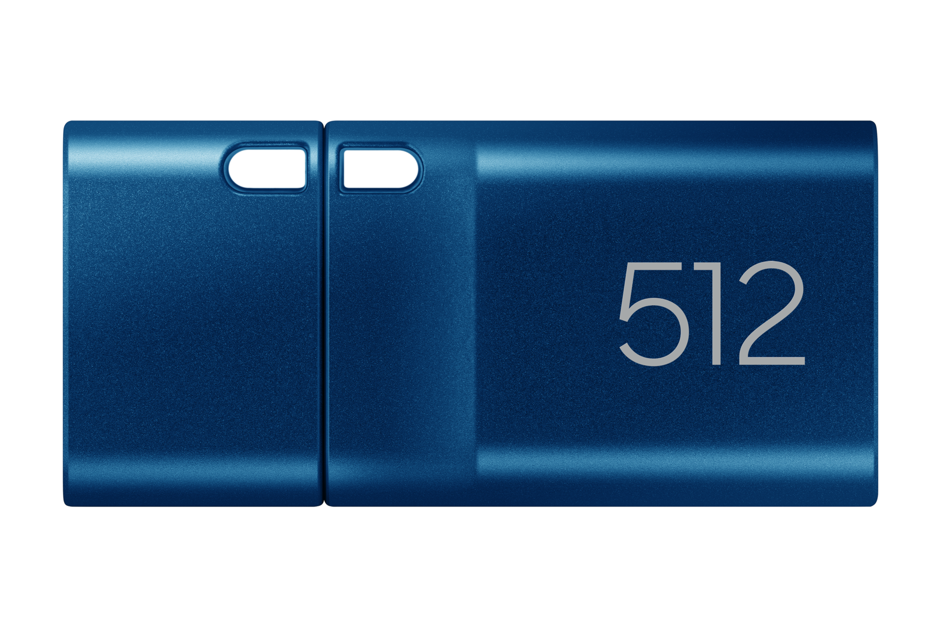 Chiavetta USB blu lucida con il numero 512 su sfondo nero.