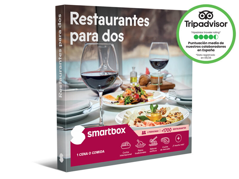 Caja regalo Smartbox restaurantes para dos con vinos, platos y valoración de TripAdvisor.