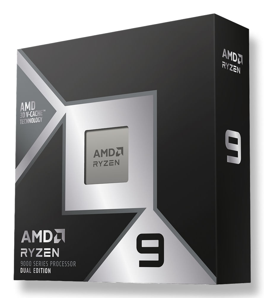 Black and silver AMD Ryzen 9 9000 Series processor packaging.
