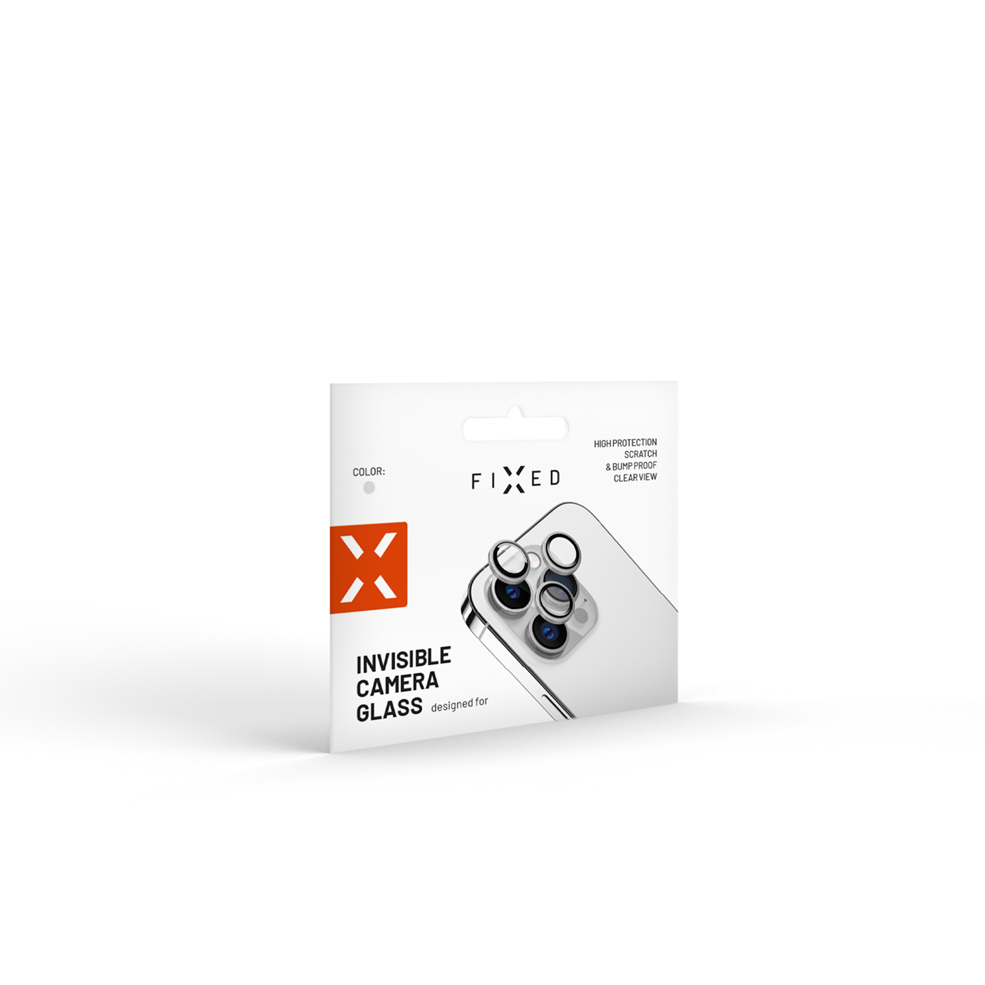 Verpackung für Fixed Invisible Camera Glass mit Handykamera-Schutzglas auf weißem Hintergrund.