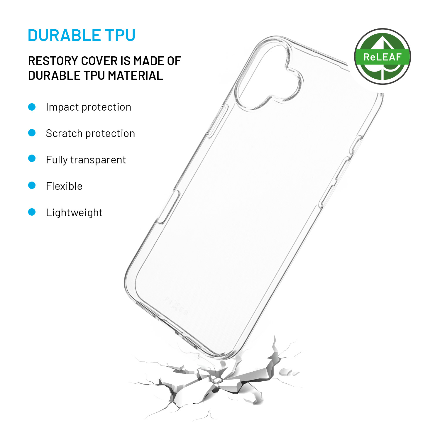 Transparente TPU-Handyhülle mit Merkmalen wie Sturz- und Kratzschutz, leicht und flexibel.
