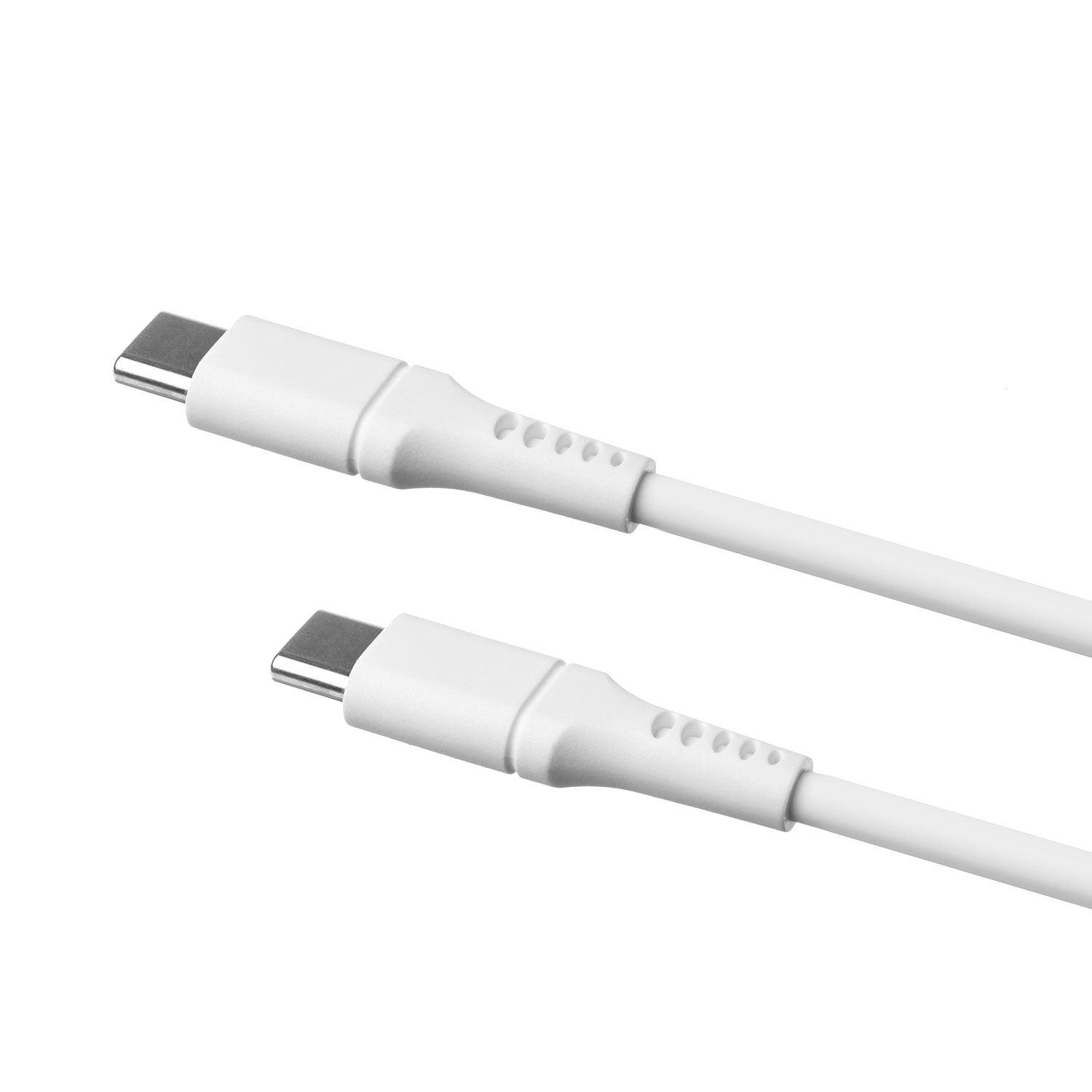 Zwei weiße USB-C-Kabel mit Steckern auf weißem Hintergrund.