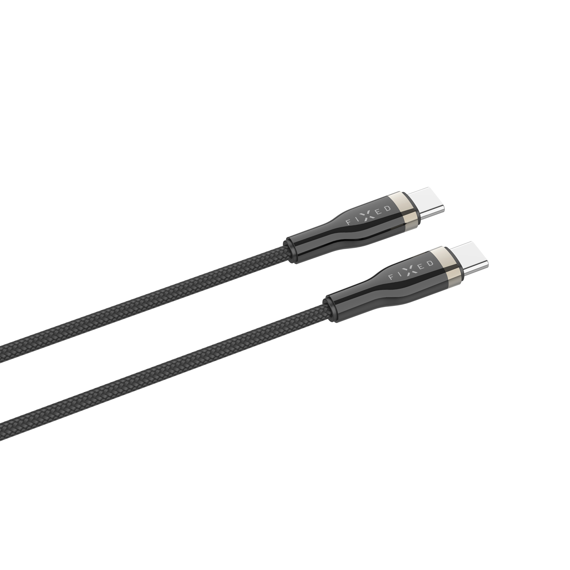 Zwei schwarze USB-C-Kabel mit geflochtenem Mantel und glänzenden Steckern auf weißem Hintergrund.