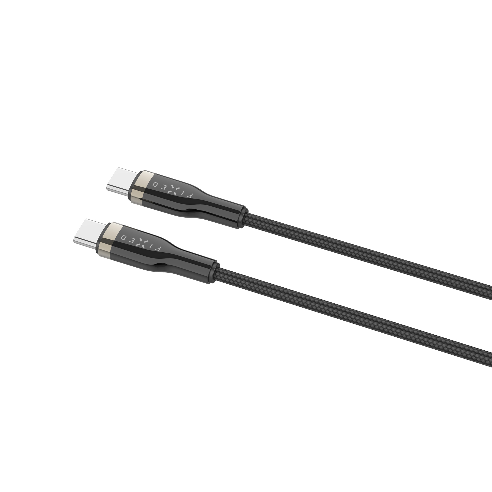 Zwei schwarze USB-C-Kabel mit geflochtenem Mantel auf weißem Hintergrund.
