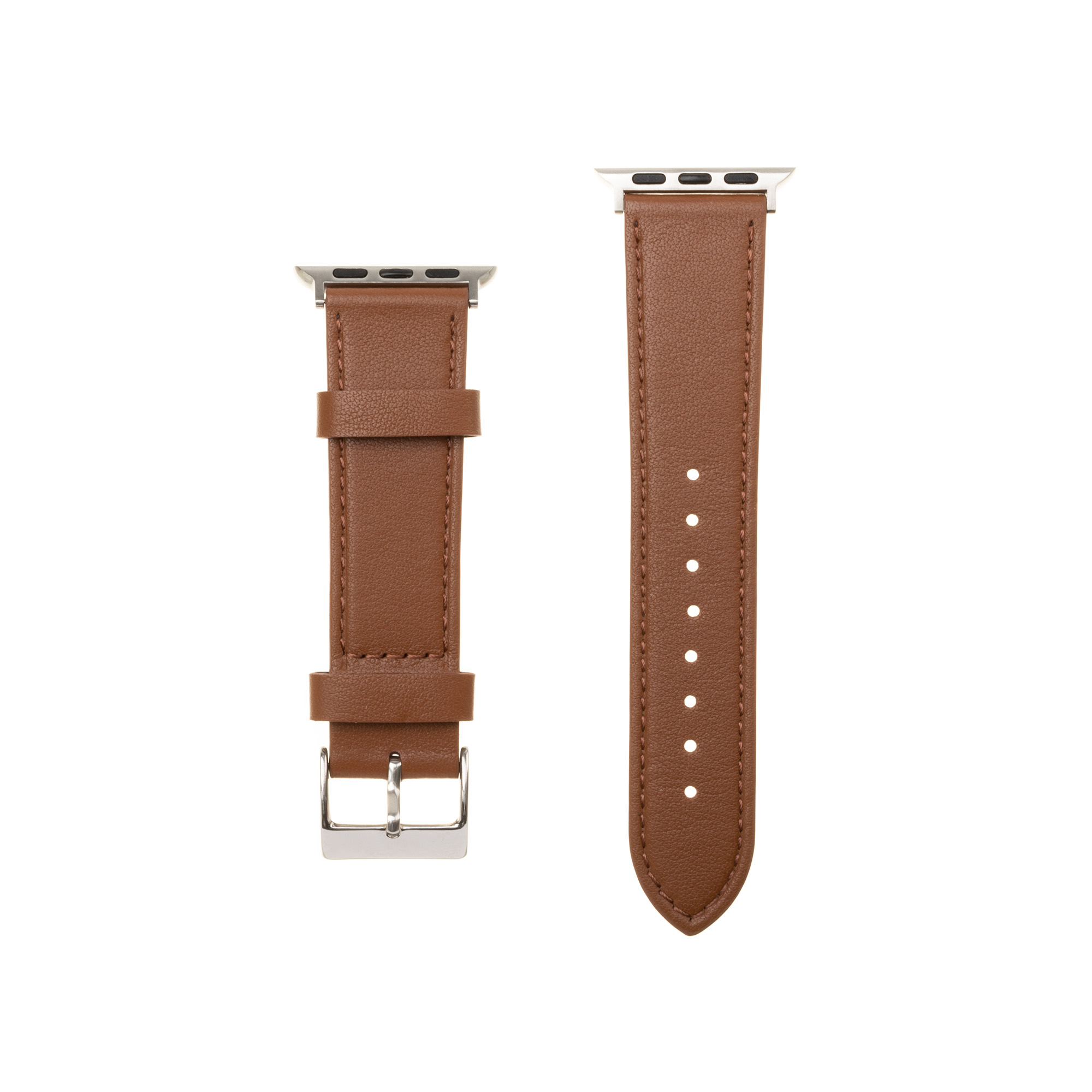 Zwei braune Lederarmbandteile mit silberner Hardware auf weißem Hintergrund.