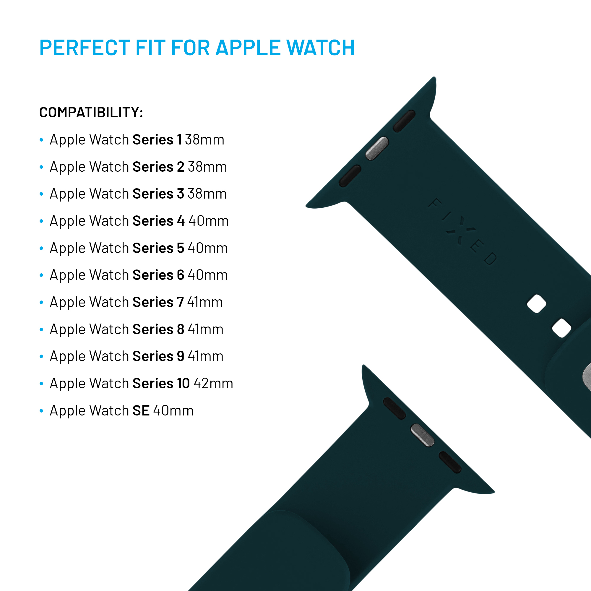 Kompatibilitätsliste für Apple Watch und dunkelgrüne Uhrenarmbänder.
