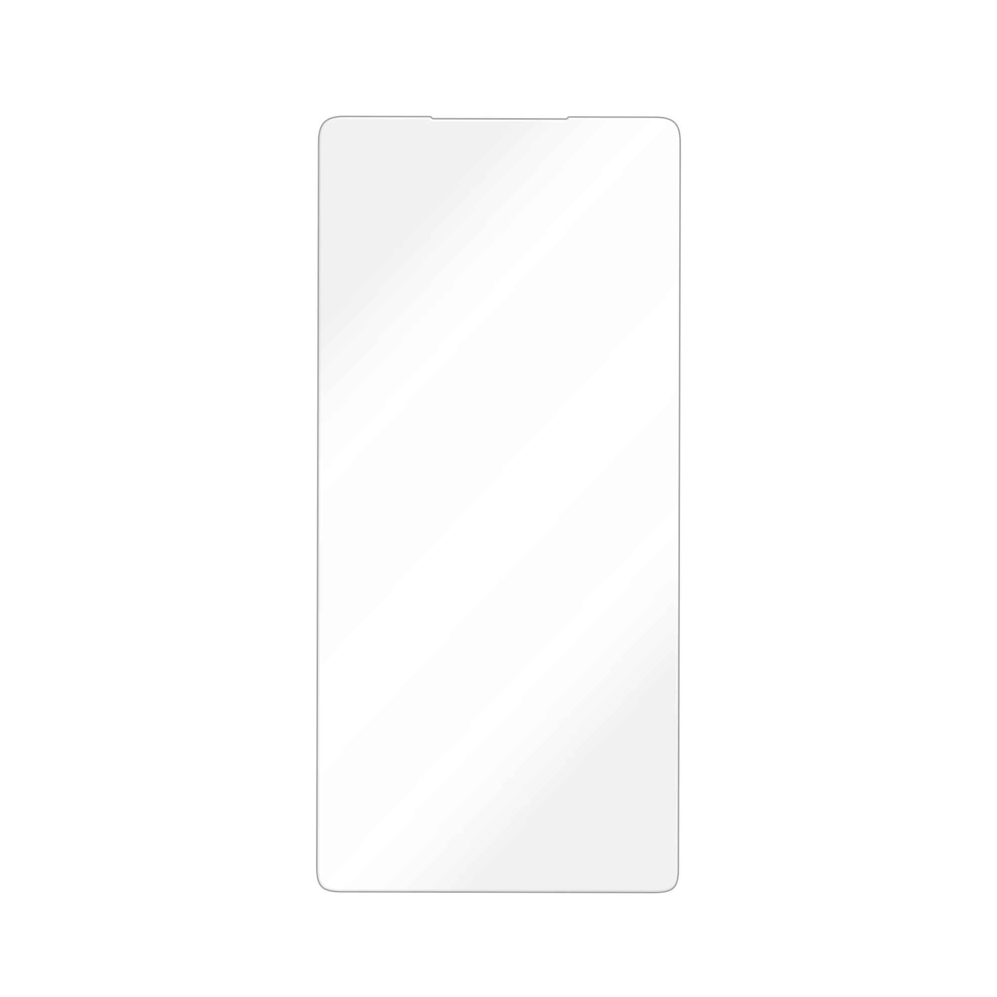 Ein klarer, transparenter Bildschirmschutz für ein Smartphone auf weißem Hintergrund.