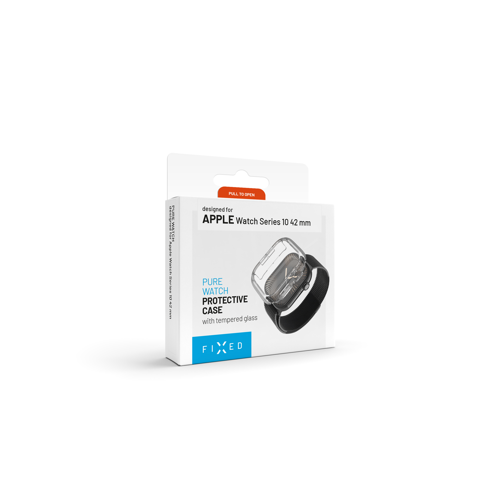 Caja de producto blanca para funda protectora FIXED Pure Watch para Apple Watch Series 10 42 mm.
