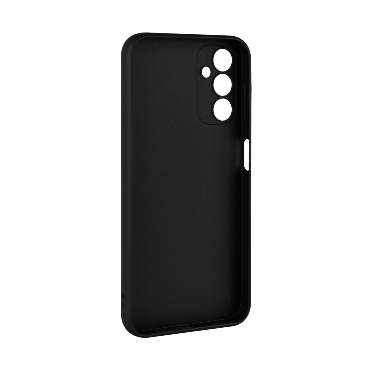 Schwarze Schutzhülle für Mobiltelefone mit präzisen Ausschnitten für Kameras.