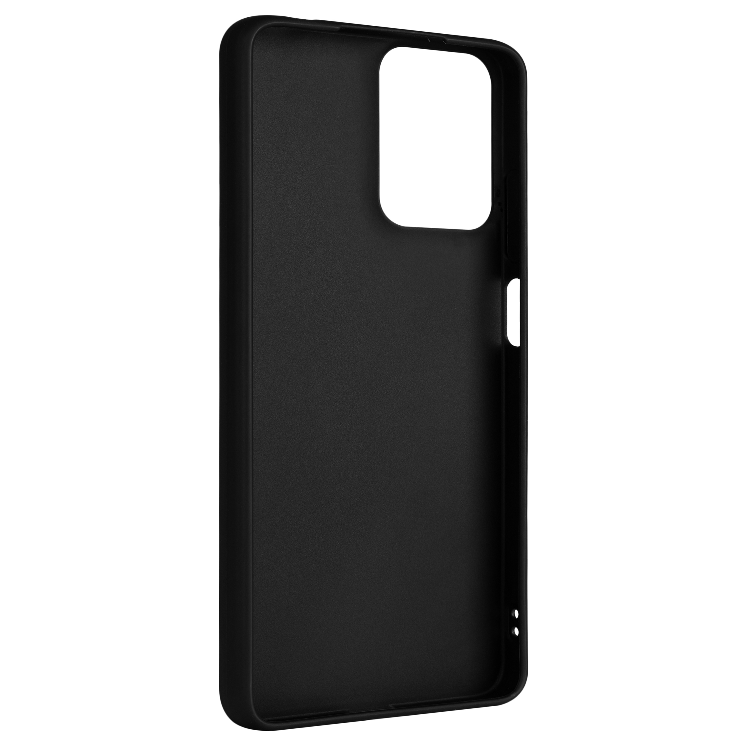 Eine schwarze Smartphone-Hülle mit Kameraausschnitt auf weißem Hintergrund.