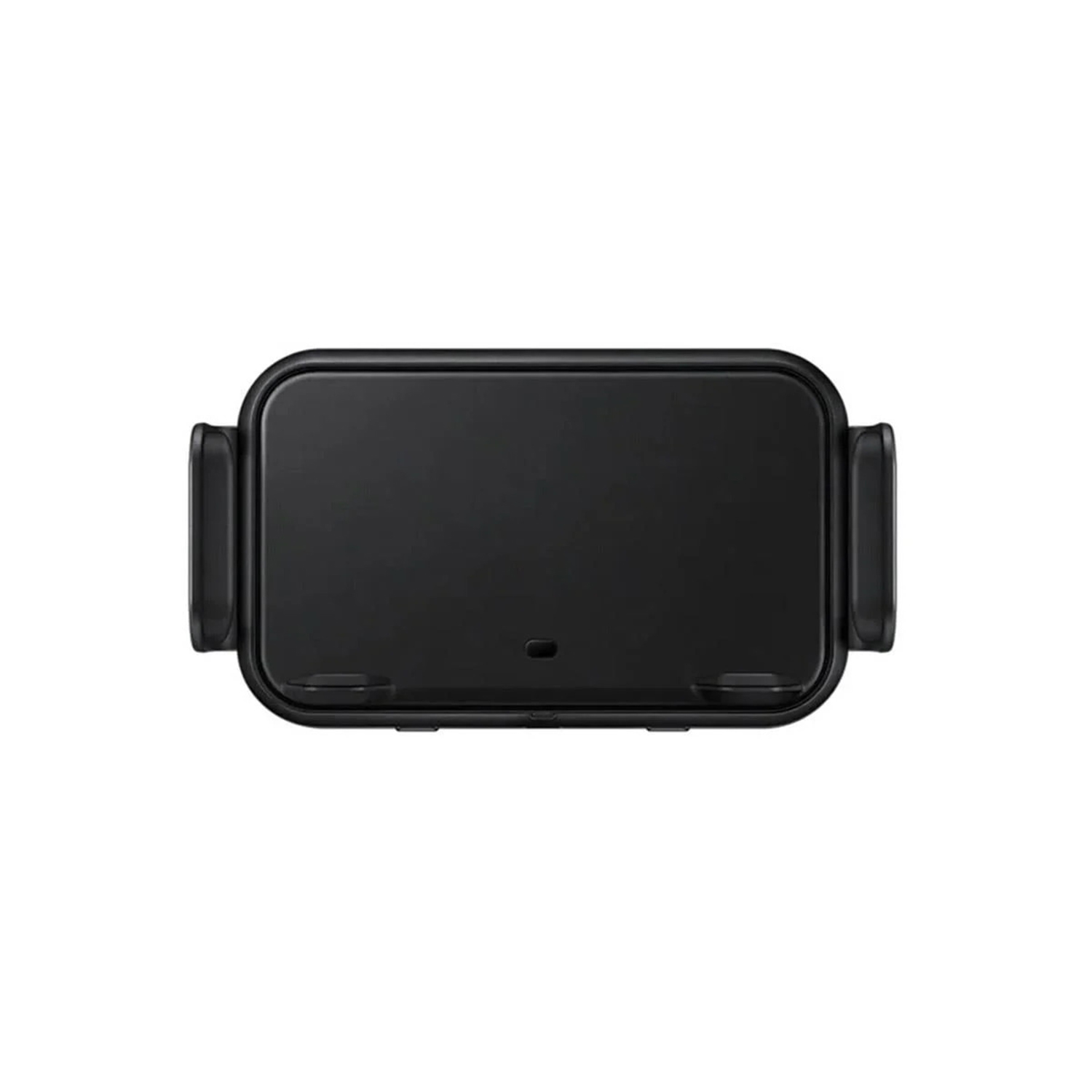 Un supporto per caricatore da auto wireless nero con bracci laterali regolabili.
