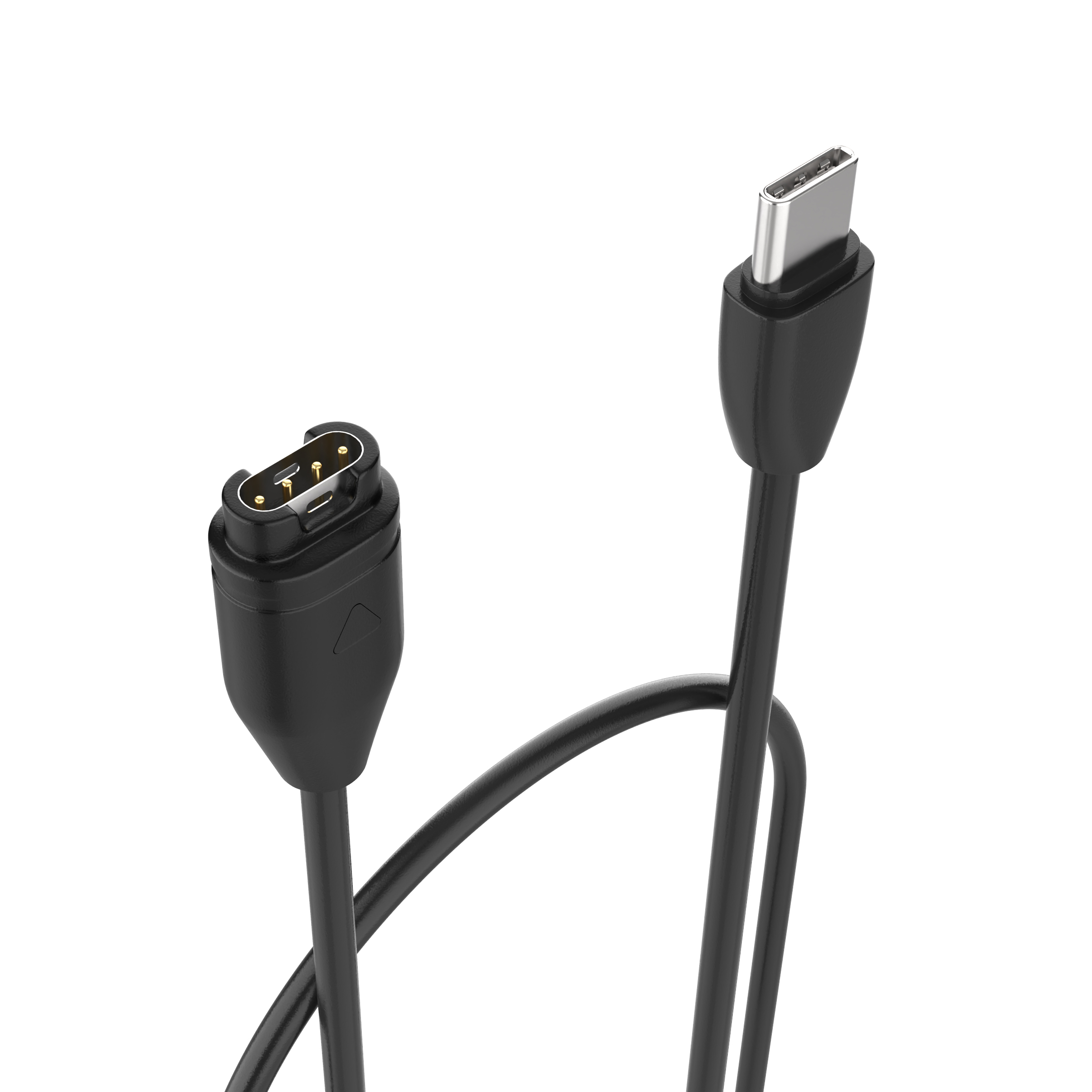 Ein schwarzes USB-C-Kabel mit Magnetstecker an einem Ende und USB-C-Stecker am anderen.