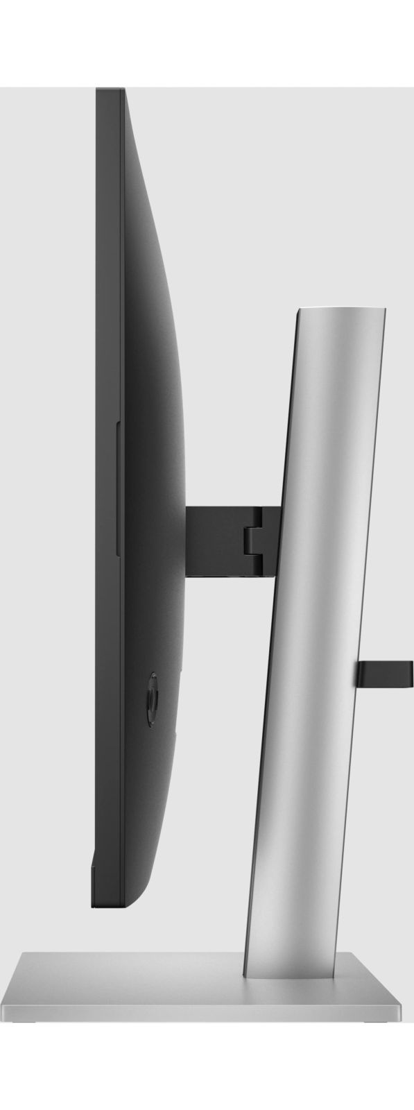 Vista laterale di un monitor per computer con supporto argento.