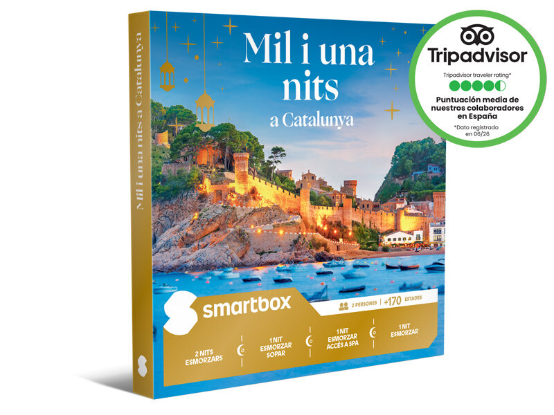 Caja de regalo Smartbox con un castillo idílico y barcos junto al agua en Cataluña.
