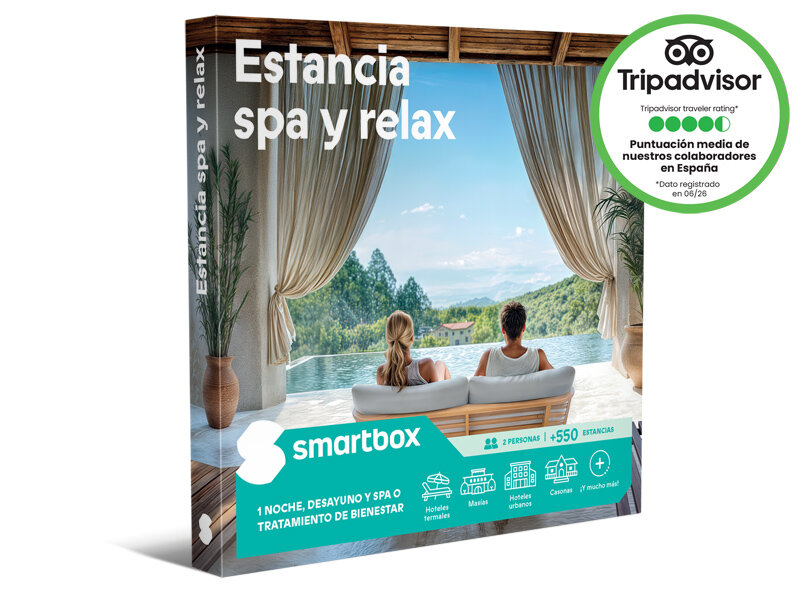 Caja regalo Smartbox para estancia de bienestar con piscina infinita y vistas.