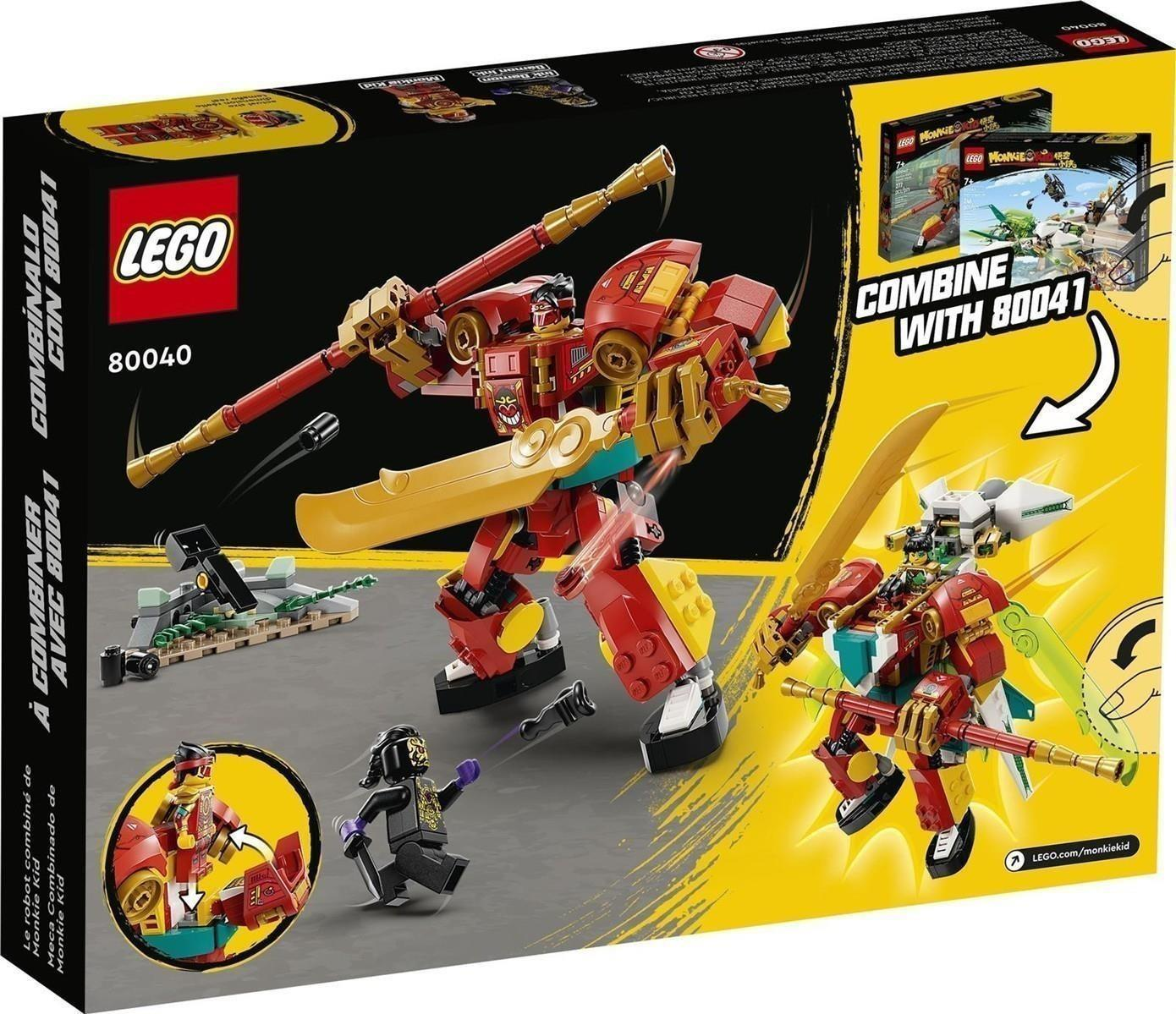 LEGO Monkie Kid Set 80040, eine rote und goldene Roboterfigur mit Schwert und Stab.