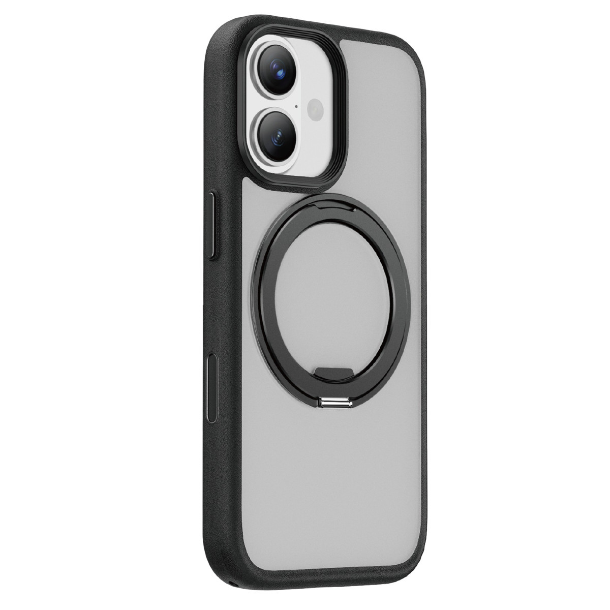 Arkada entegre dairesel standa sahip siyah koruyucu telefon kılıfı.