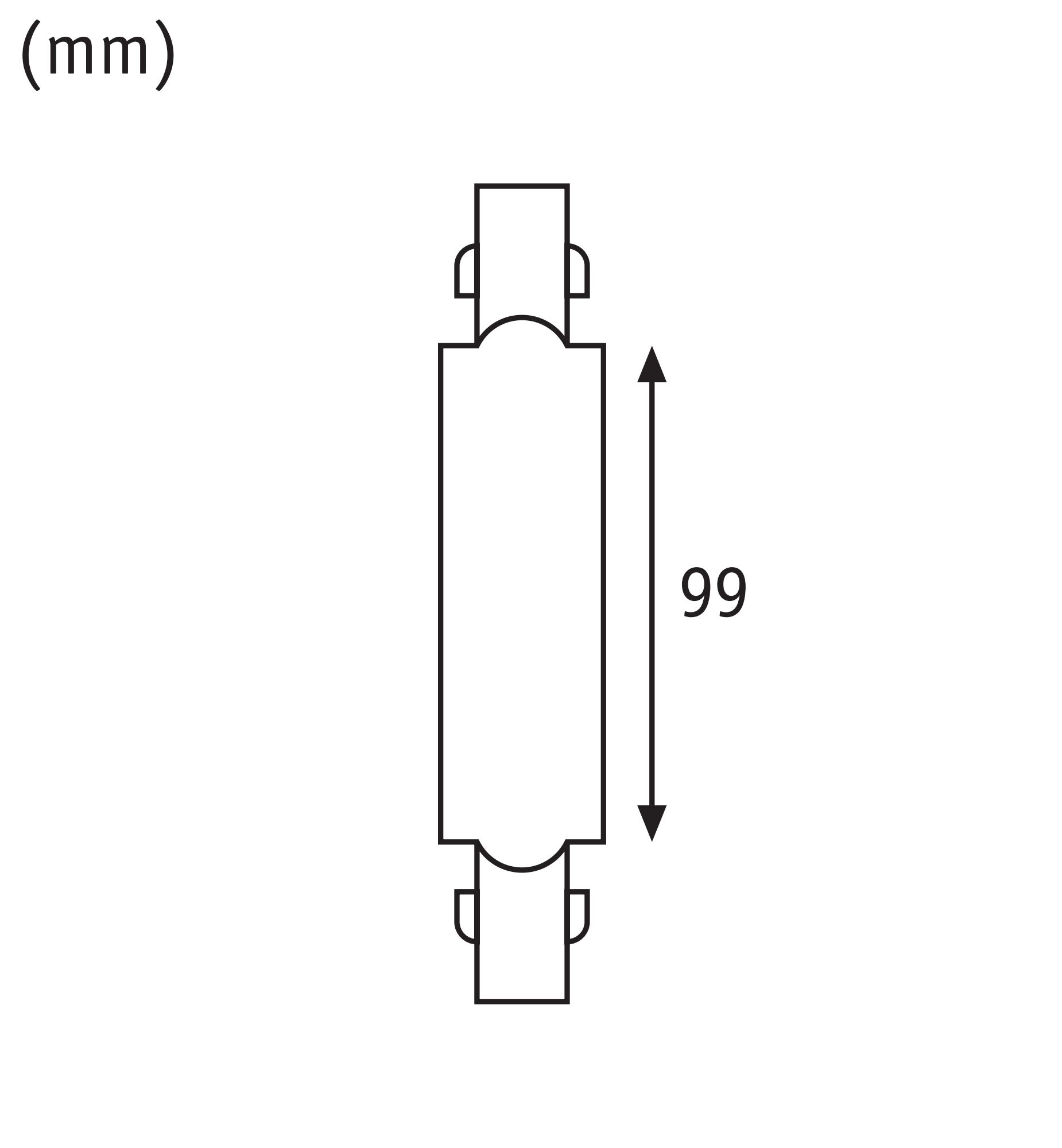 Technische Zeichnung einer röhrenförmigen Lampe mit einer Länge von 99 mm.