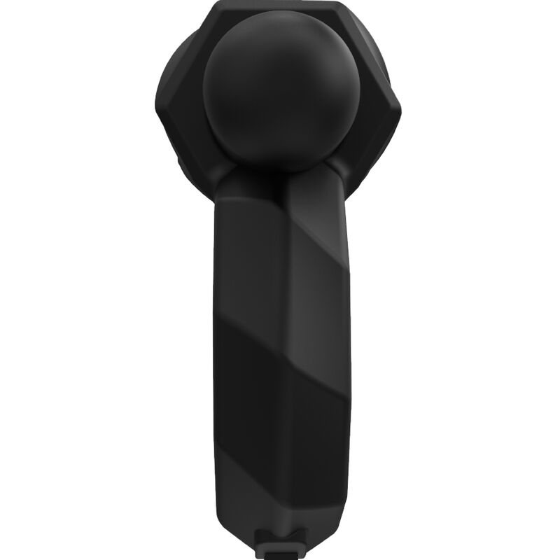 Un dispositivo moderno negro con una parte superior esférica y un mango angular.