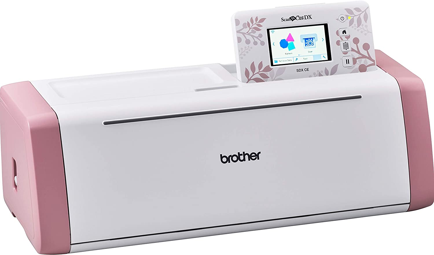 Ein weiß-rosa Brother ScanNCut DX Schneideplotter mit integriertem Touchscreen-Display.
