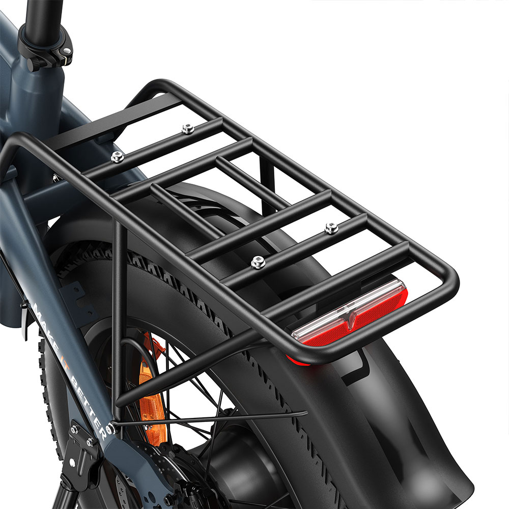 Portapacchi posteriore in metallo nero montato su una bicicletta.