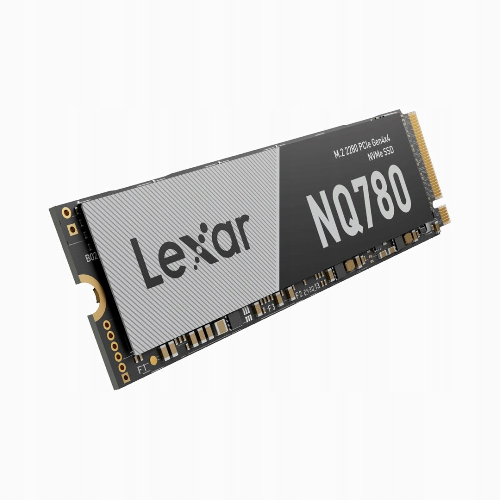 Lexar NQ780 M.2 2280 PCIe Gen4x4 NVMe SSD in black and silver against a white background.