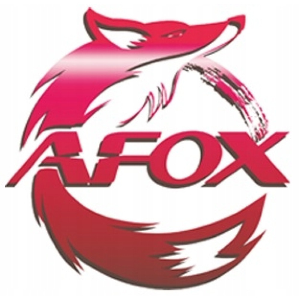 Ein rotes und weißes Logo mit einem stilisierten Fuchs und dem Schriftzug AFOX.